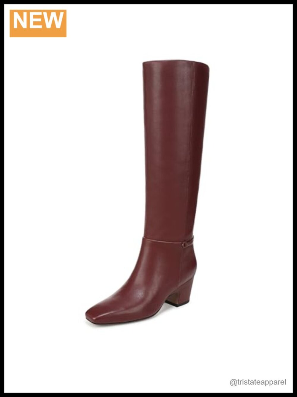 Leather Mid-Calf Block Heel Boots Side Zip Square Toe Calf High